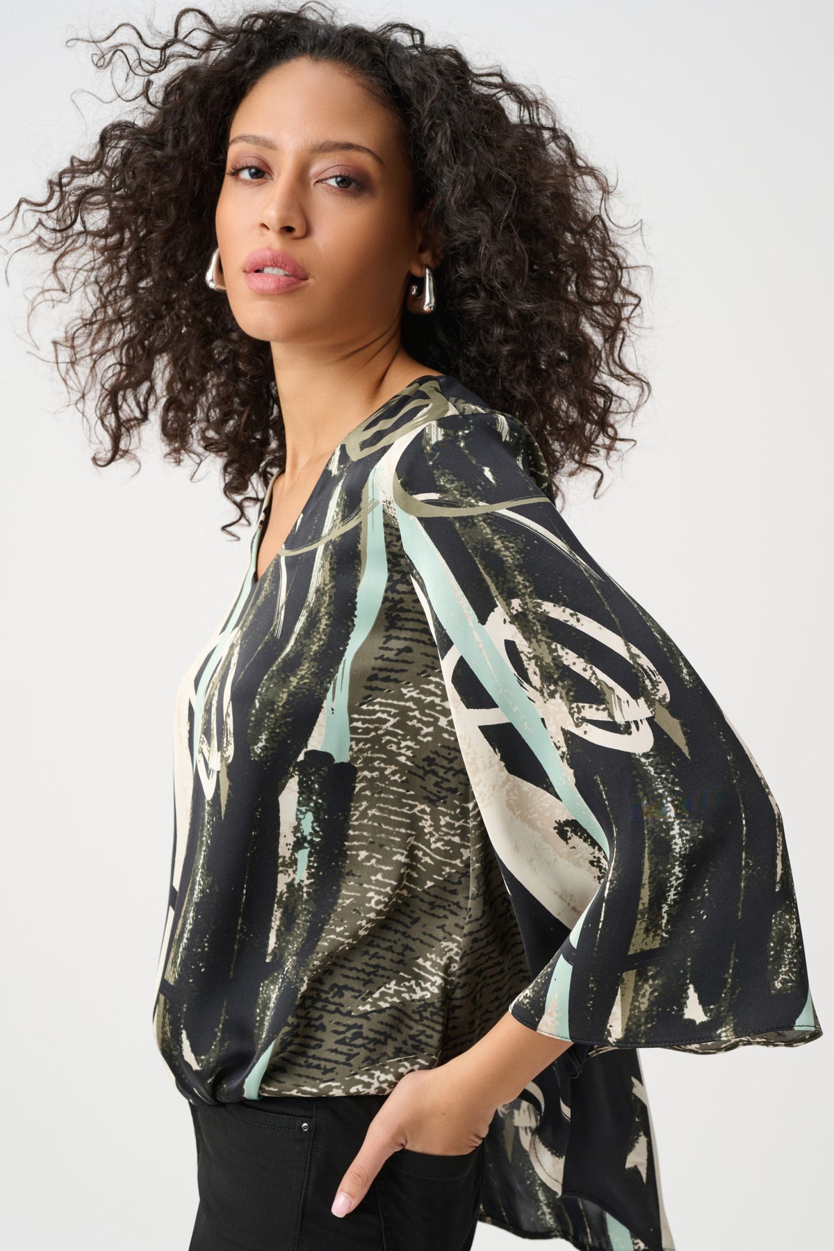 Joseph Ribkoff Satin Top in Black Mint Moonstone 263024