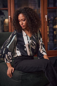 Joseph Ribkoff Satin Top in Black Mint Moonstone 263024