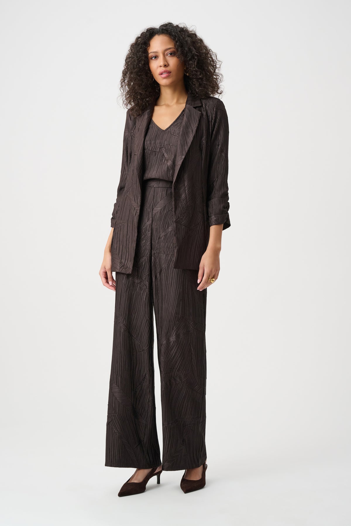 Joseph Ribkoff Crushed Pleated Blazer in Mocha 263050
