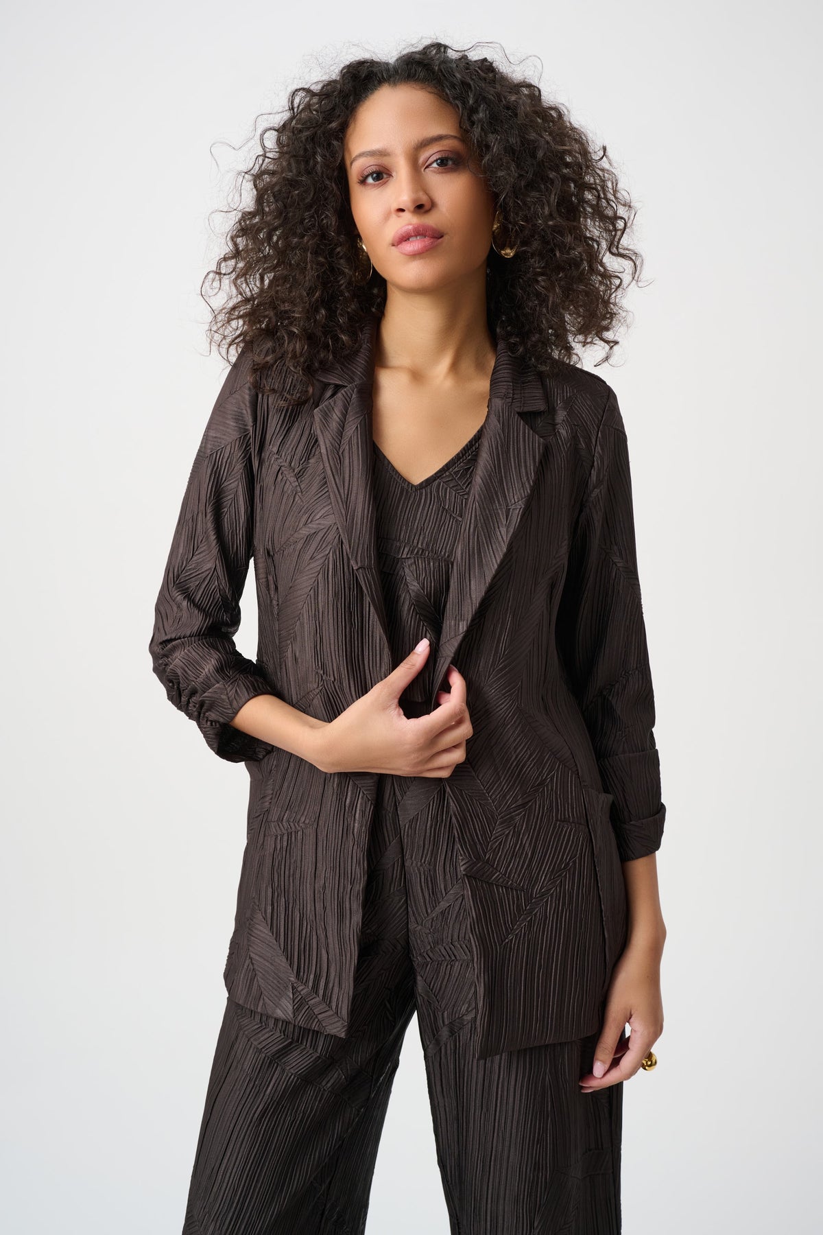 Joseph Ribkoff Crushed Pleated Blazer in Mocha 263050