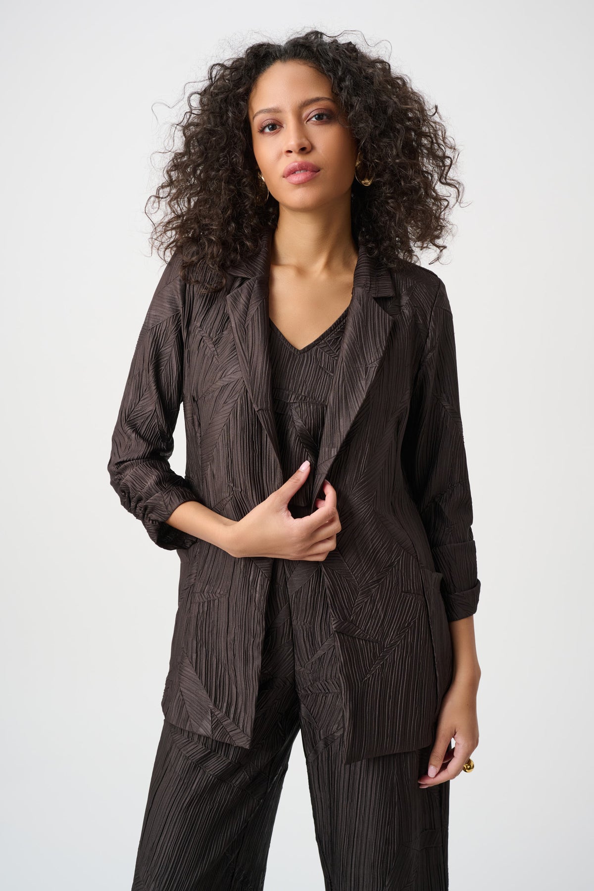 Joseph Ribkoff Crushed Pleated Blazer in Mocha 263050