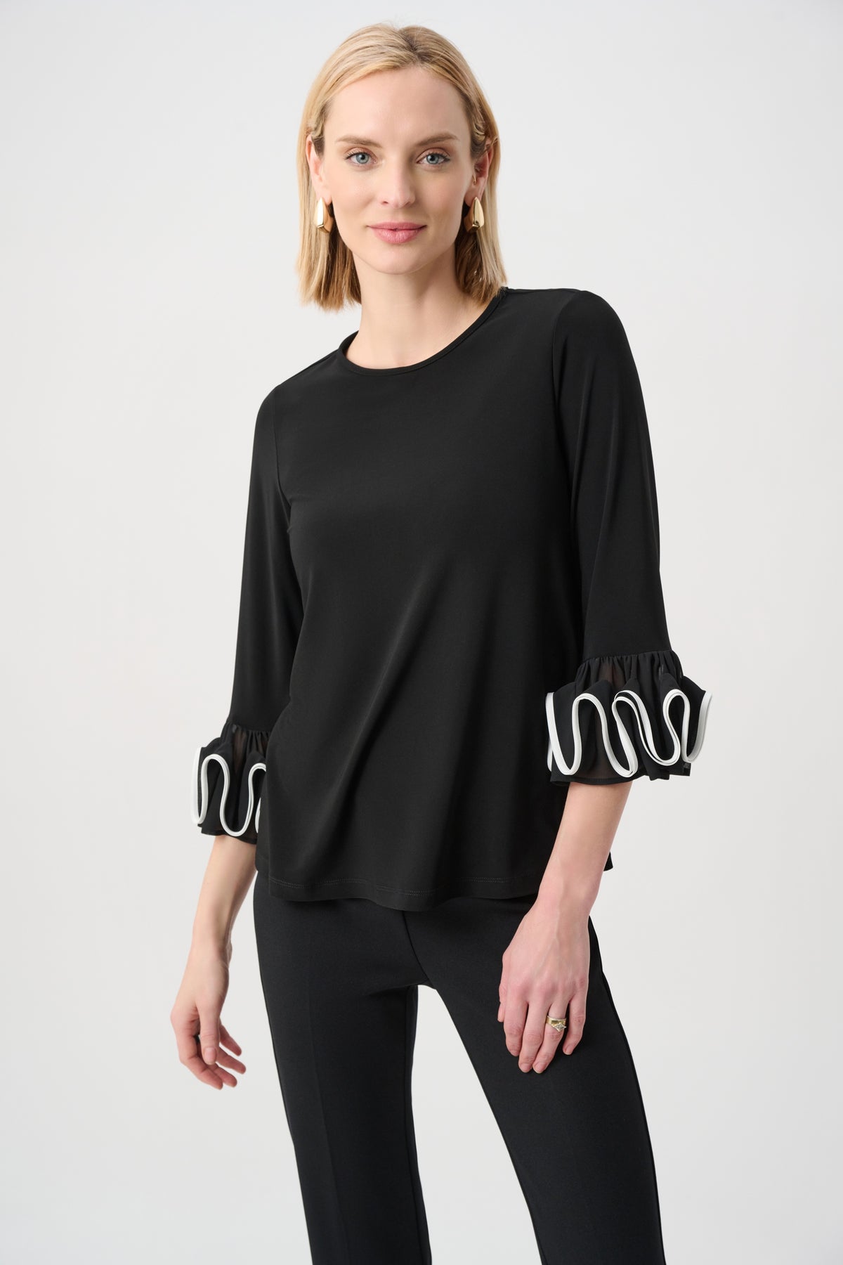 Joseph Ribkoff Ruffled Cuff Top in Black 263066