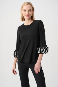Joseph Ribkoff Ruffled Cuff Top in Black 263066