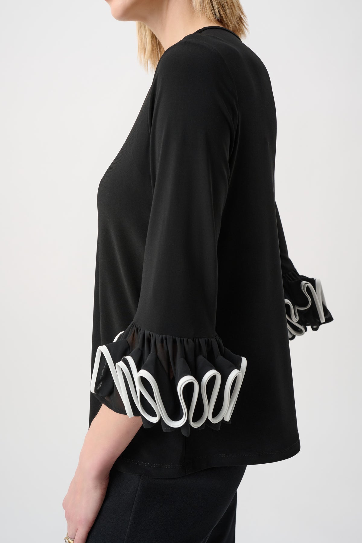 Joseph Ribkoff Ruffled Cuff Top in Black 263066