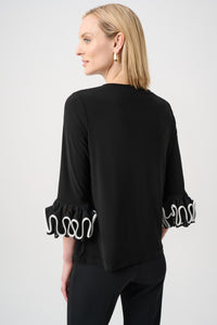 Joseph Ribkoff Ruffled Cuff Top in Black 263066