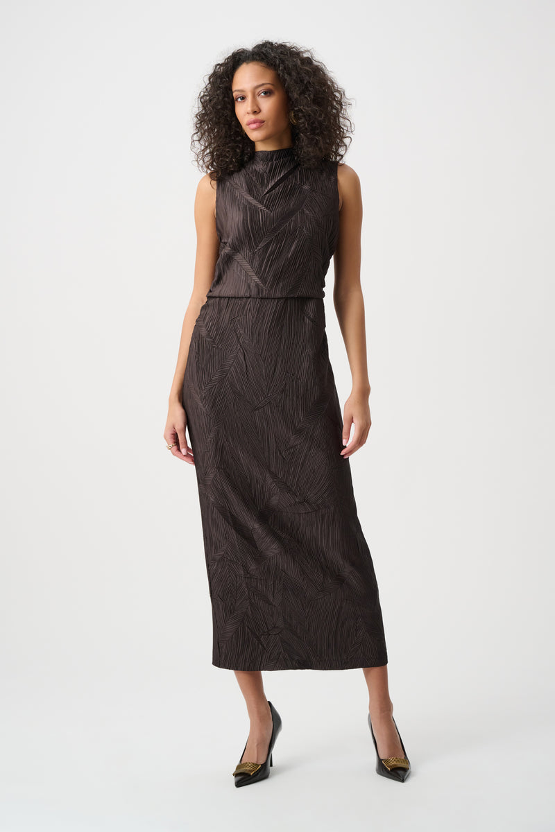 Joseph Ribkoff Crushed Pleated Dress in Mocha 263147