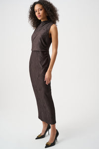 Joseph Ribkoff Crushed Pleated Dress in Mocha 263147