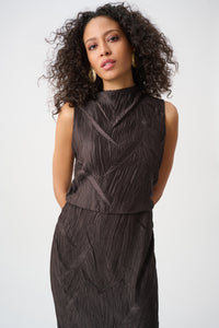 Joseph Ribkoff Crushed Pleated Dress in Mocha 263147
