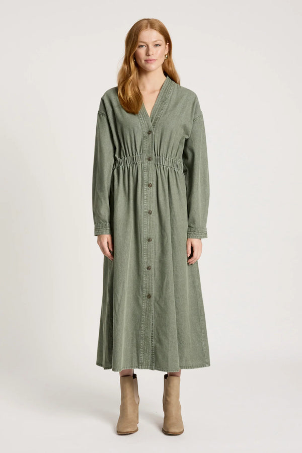 Eb & Ive Bodhi Denim Dress in Olive