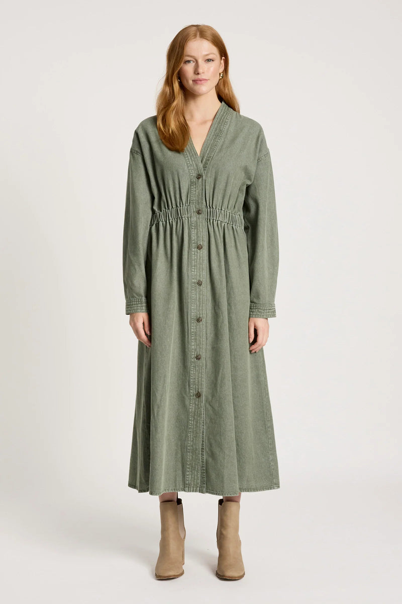 Eb & Ive Bodhi Denim Dress in Olive