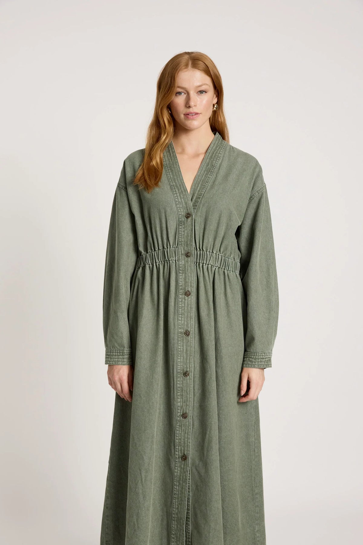 Eb & Ive Bodhi Denim Dress in Olive