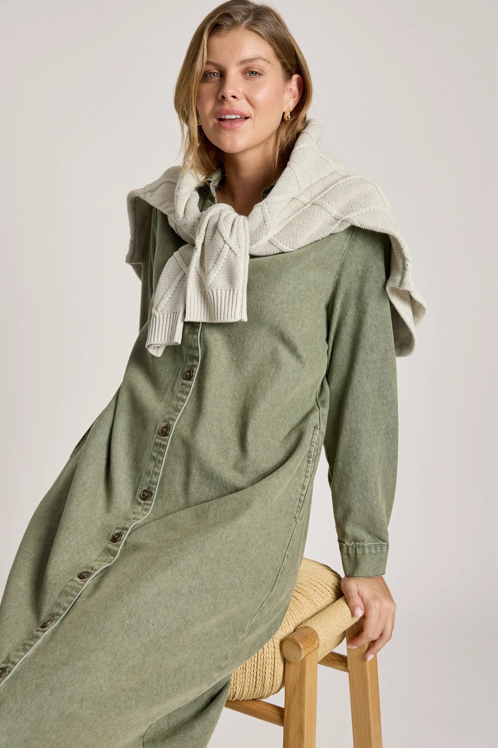 chinese dress ladies Eb & Ive Bodhi Denim Shirt Dress in Olive