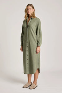Eb & Ive Bodhi Denim Shirt Dress in Olive
