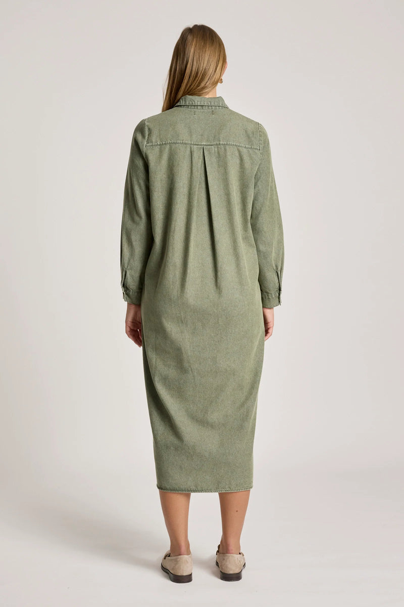 Eb & Ive Bodhi Denim Shirt Dress in Olive