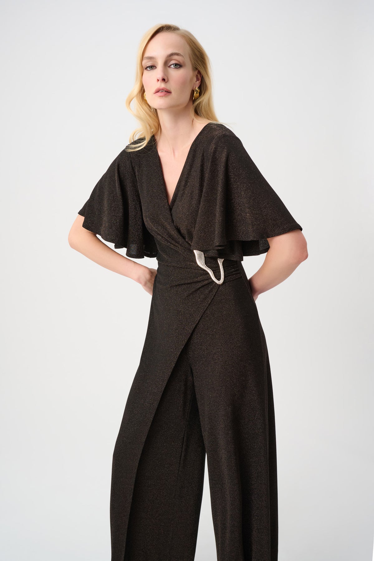 Signature by Joseph Ribkoff Jumpsuit in Bronze Sparkle 263717