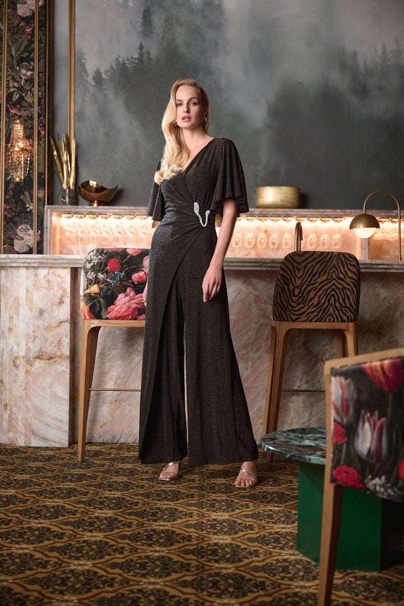 Signature by Joseph Ribkoff Jumpsuit in Bronze Sparkle 263717