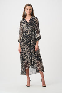Signature by Joseph Ribkoff Wrap Dress in Grey Animal 263739
