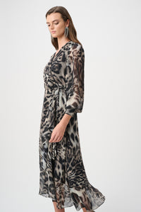 Signature by Joseph Ribkoff Wrap Dress in Grey Animal 263739