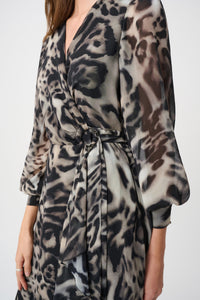 Signature by Joseph Ribkoff Wrap Dress in Grey Animal 263739