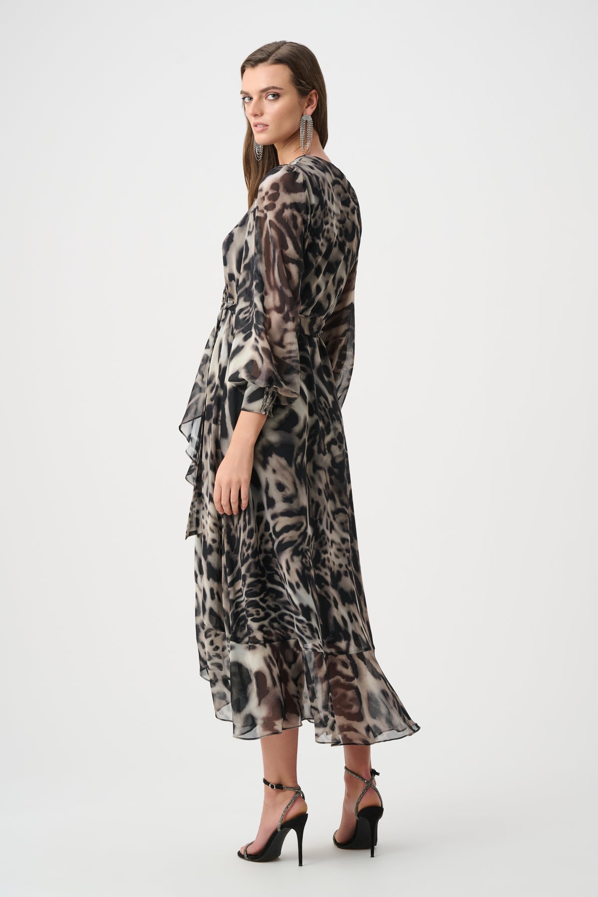 Signature by Joseph Ribkoff Wrap Dress in Grey Animal 263739