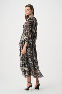 Signature by Joseph Ribkoff Wrap Dress in Grey Animal 263739