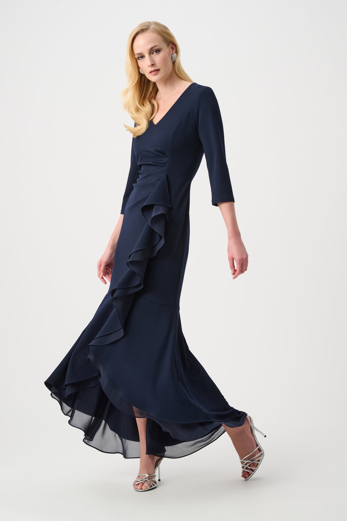 Signature by Joseph Ribkoff Ruffled Gown in Midnight 263741