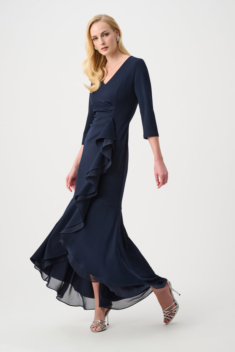 Signature by Joseph Ribkoff Ruffled Gown in Midnight 263741