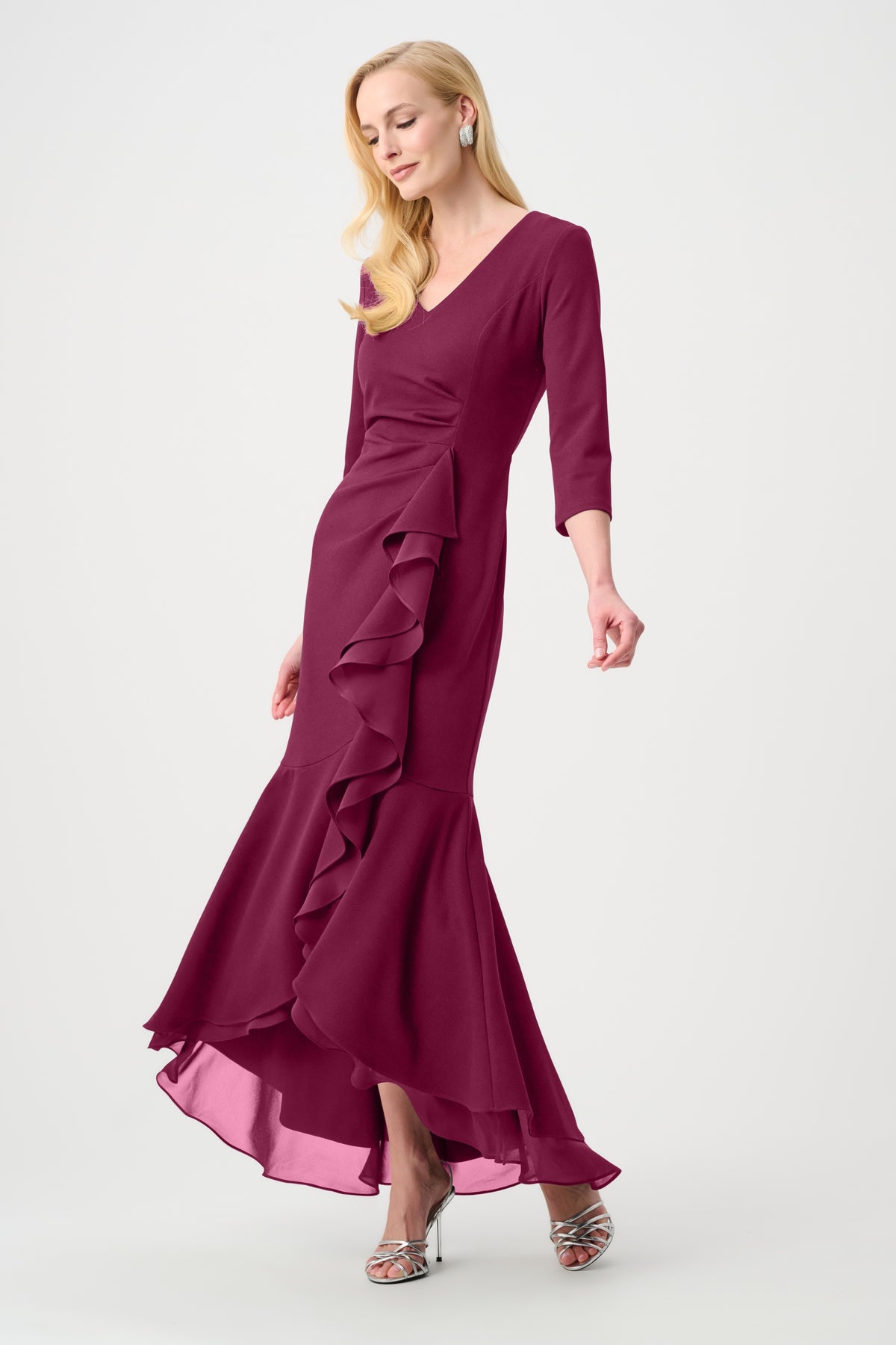 Signature by Joseph Ribkoff Ruffled Gown in Berry Burst 263741