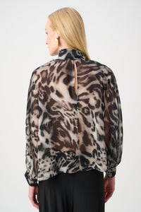 Signature by Joseph Ribkoff Bow Tie Top in Grey Animal 263743
