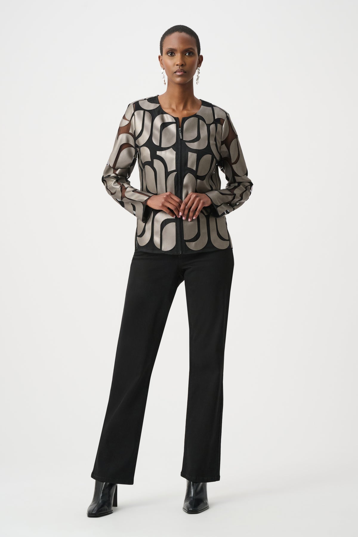 Joseph Ribkoff Leatherette Jacket in Gunmetal Black 263964