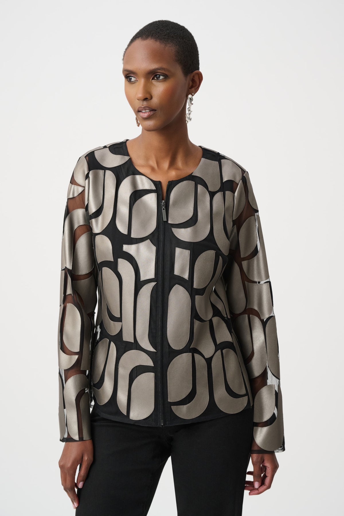 Joseph Ribkoff Leatherette Jacket in Gunmetal Black 263964