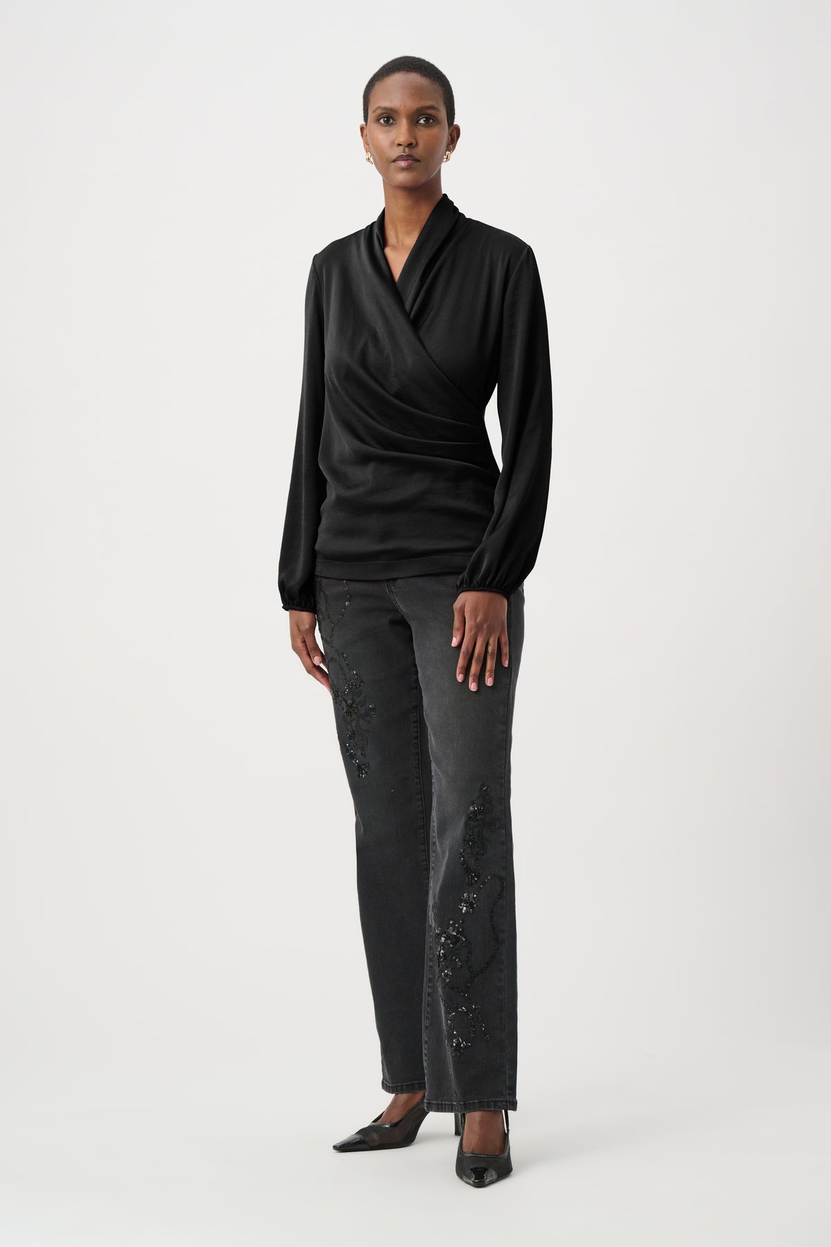 Joseph Ribkoff Satin Top in Black 264026