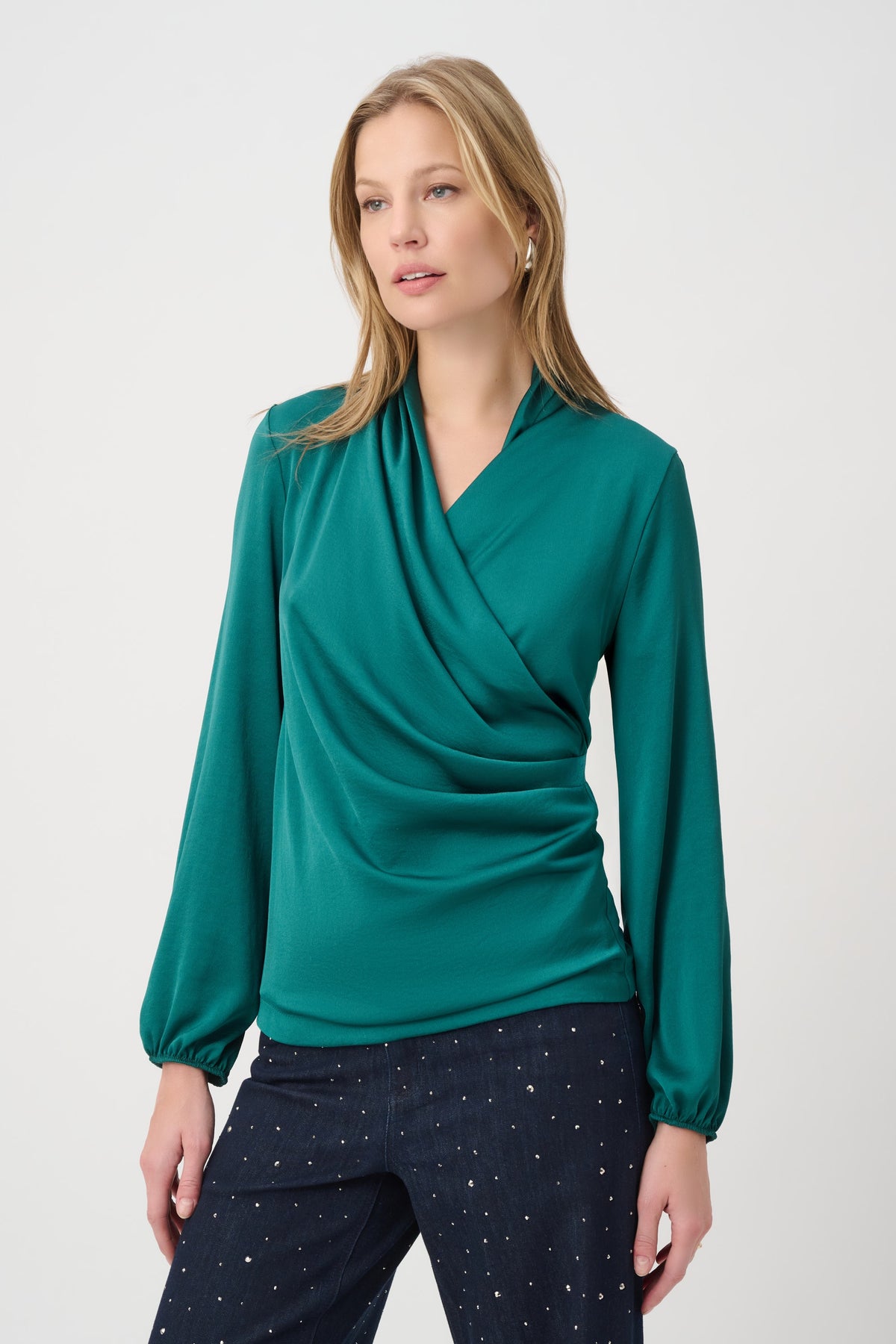 Joseph Ribkoff Satin Top in Opulent Green 264026
