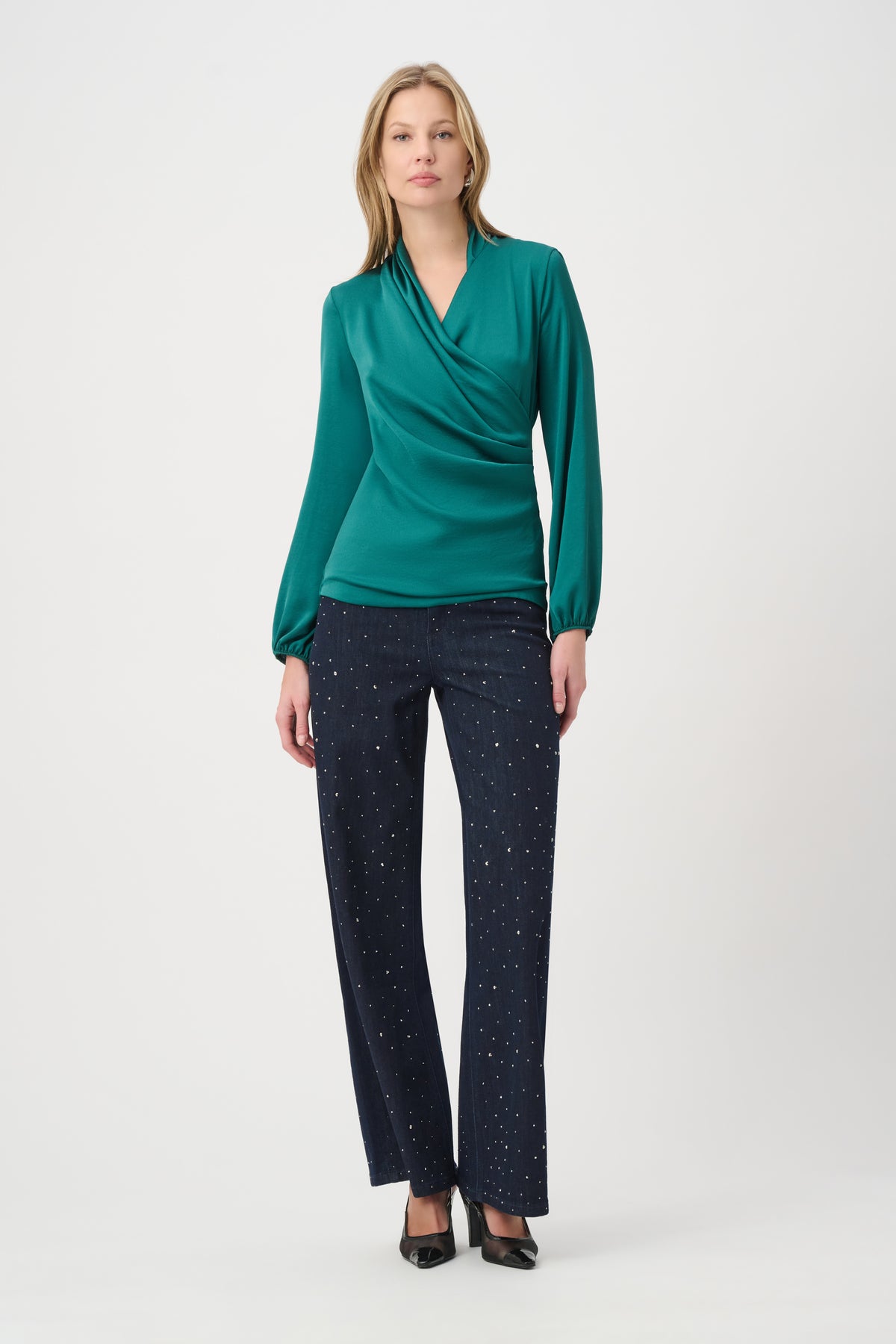 Joseph Ribkoff Satin Top in Opulent Green 264026