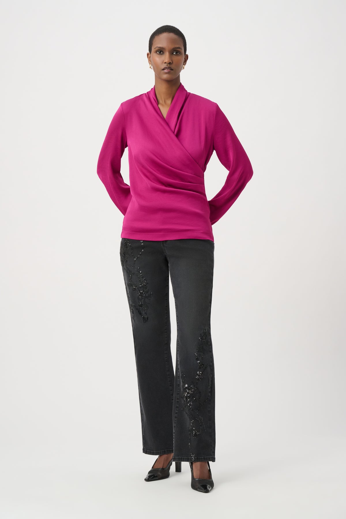 Joseph Ribkoff Satin Top in Deep Magenta 264026