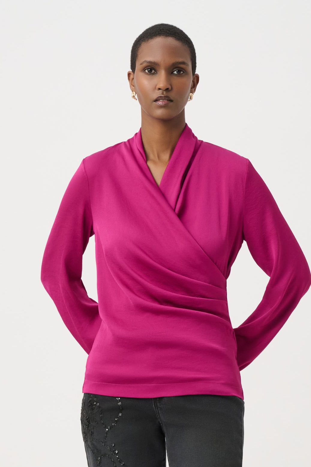 Joseph Ribkoff Satin Top in Deep Magenta 264026