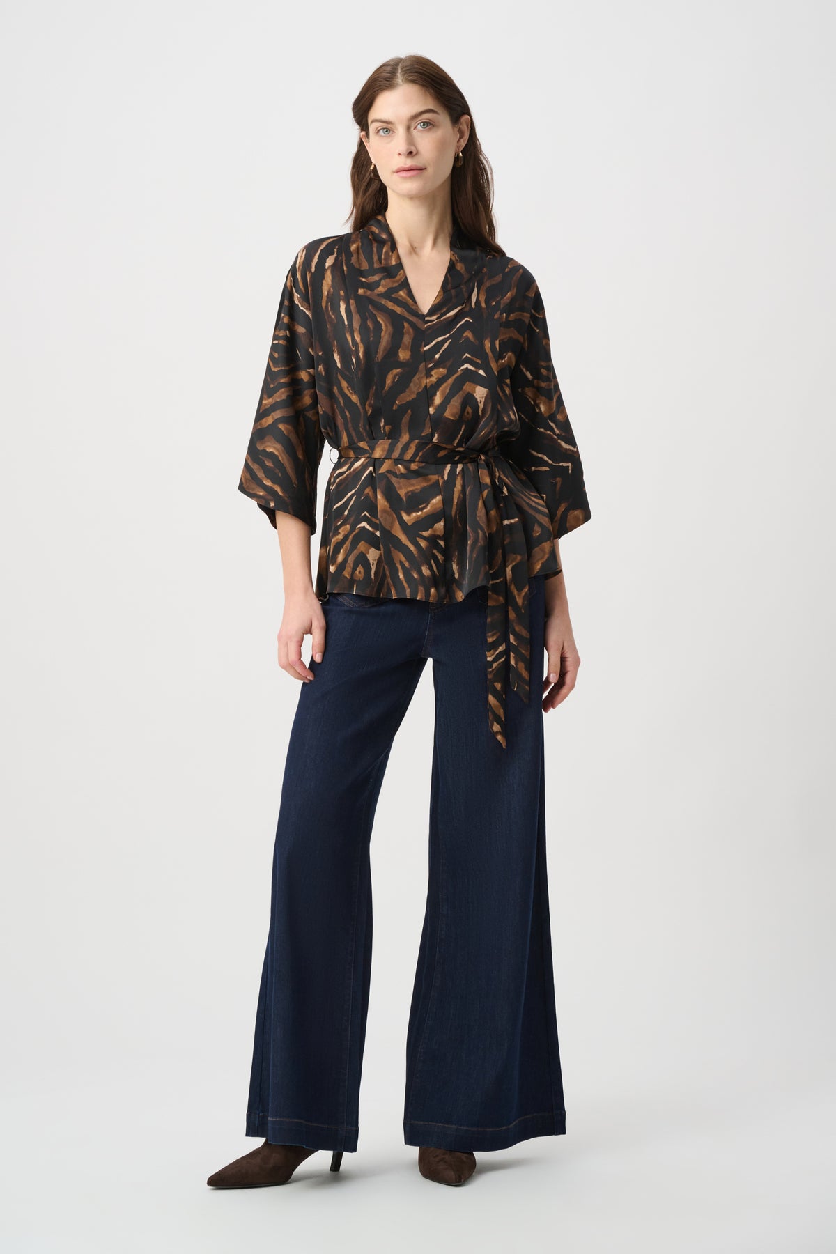Joseph Ribkoff Belted Top in Black Brown Animal 264027