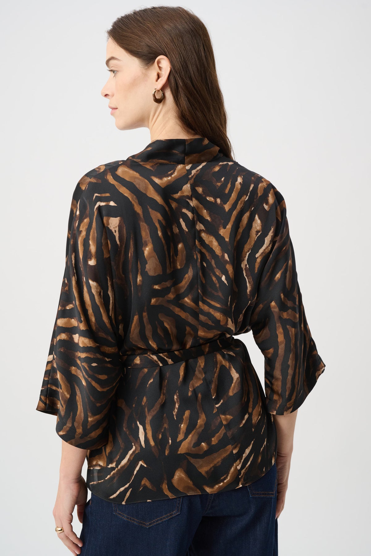 Joseph Ribkoff Belted Top in Black Brown Animal 264027