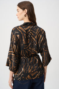 Joseph Ribkoff Belted Top in Black Brown Animal 264027