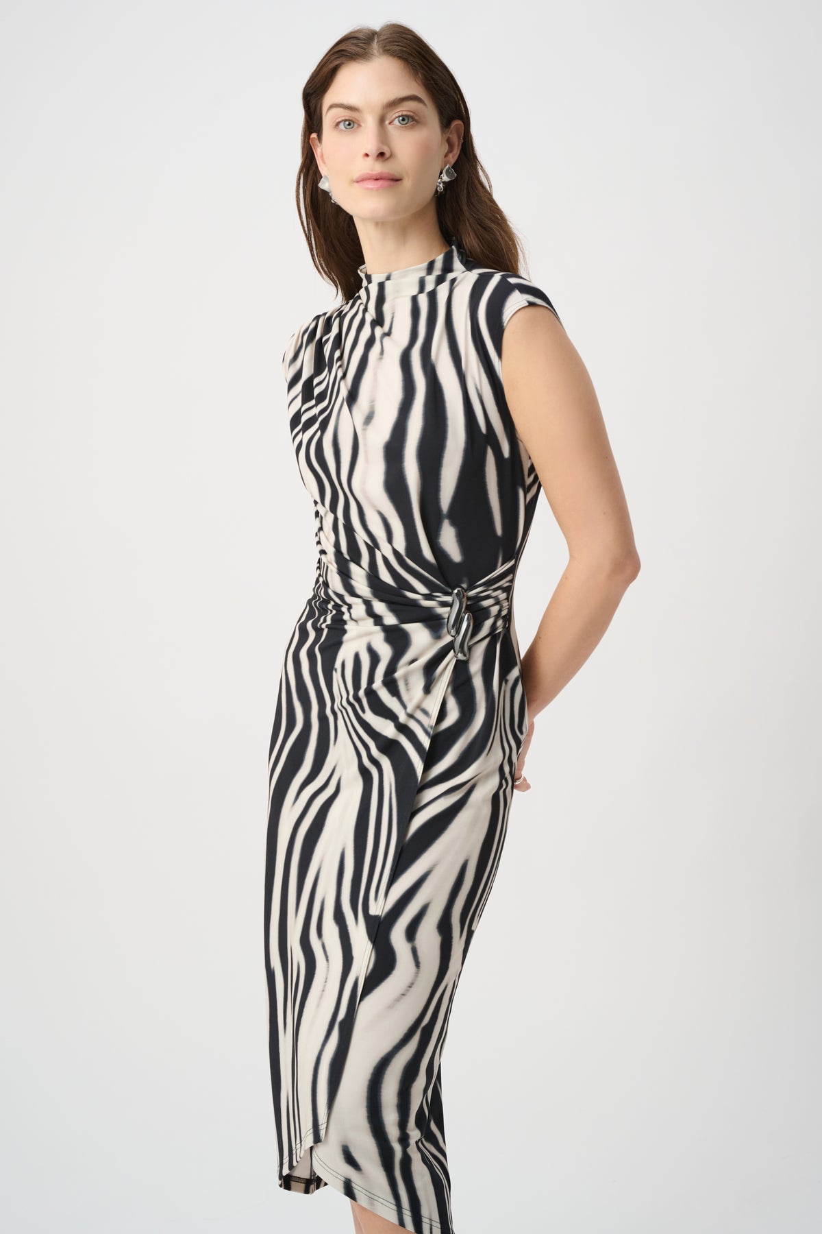 Joseph Ribkoff Drape Dress in Black White 264051