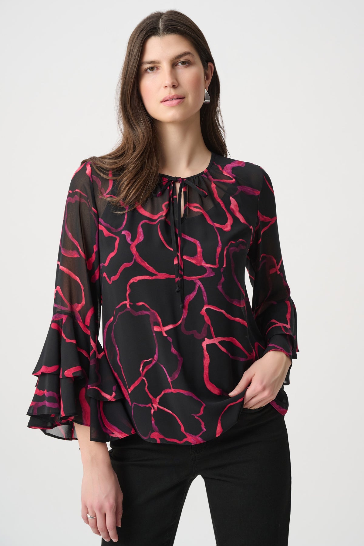 Joseph Ribkoff Tie Neck Top in Black Cherry 264115