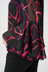 Joseph Ribkoff Tie Neck Top in Black Cherry 264115