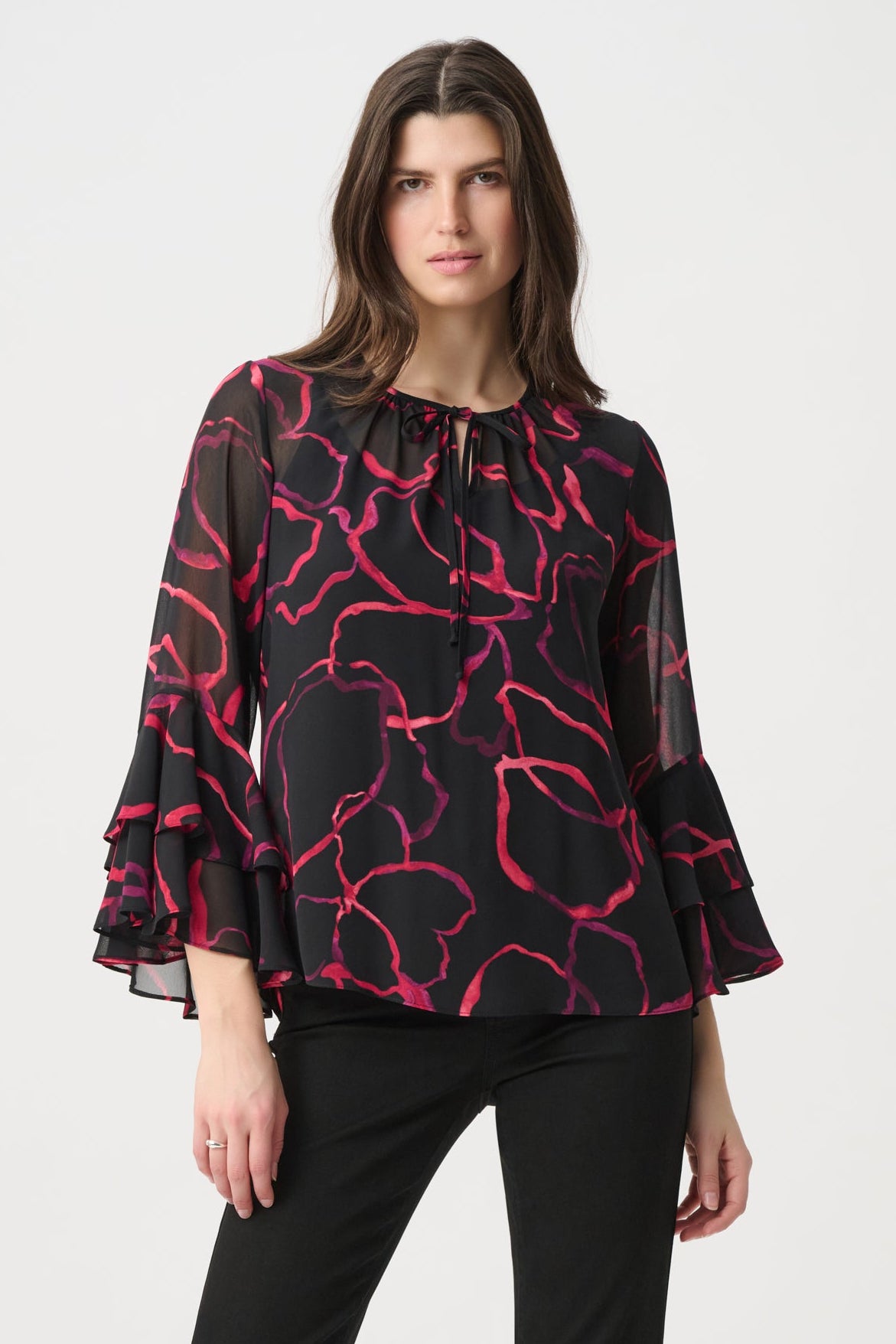 Joseph Ribkoff Tie Neck Top in Black Cherry 264115