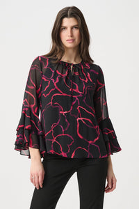 Joseph Ribkoff Tie Neck Top in Black Cherry 264115