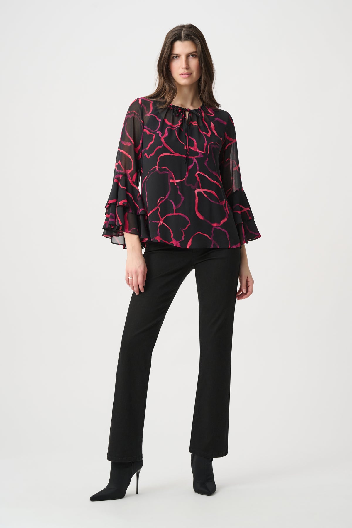 Joseph Ribkoff Tie Neck Top in Black Cherry 264115