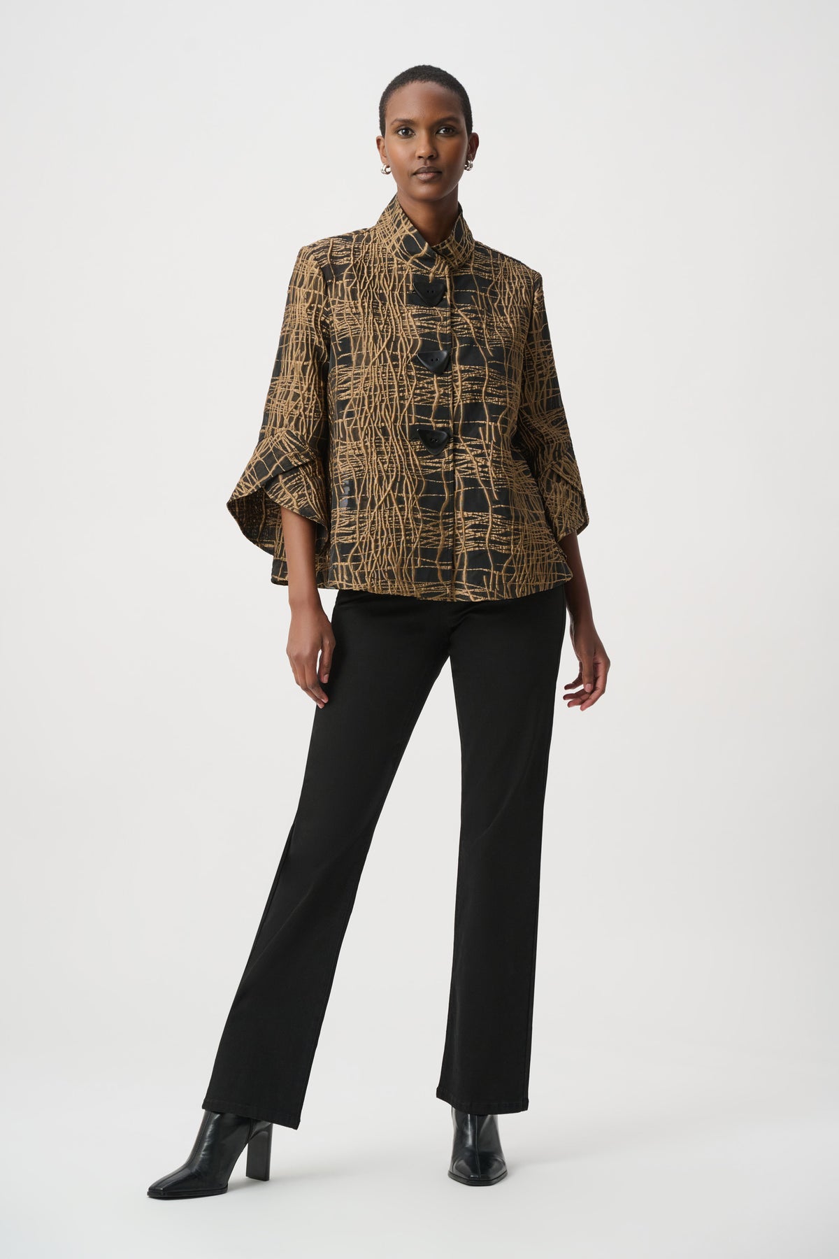 Joseph Ribkoff Jacquard Jacket in Black Gold 264127