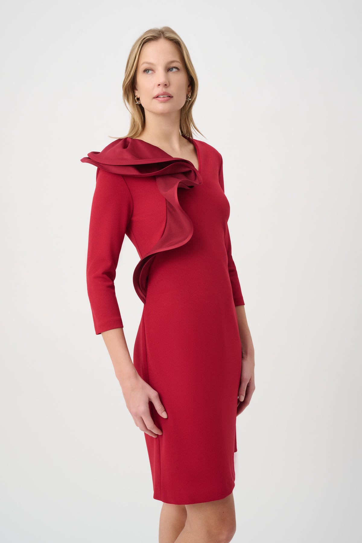 Joseph Ribkoff Ruffle Dress in Deep Cherry 264152