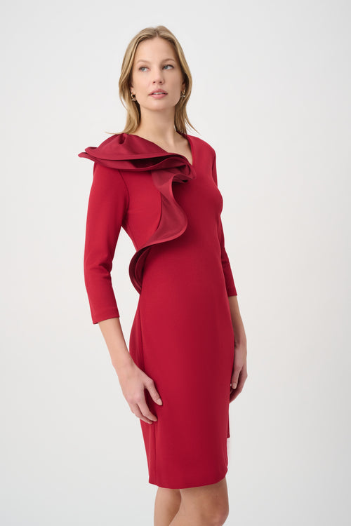 Joseph Ribkoff Ruffle Dress in Deep Cherry 264152