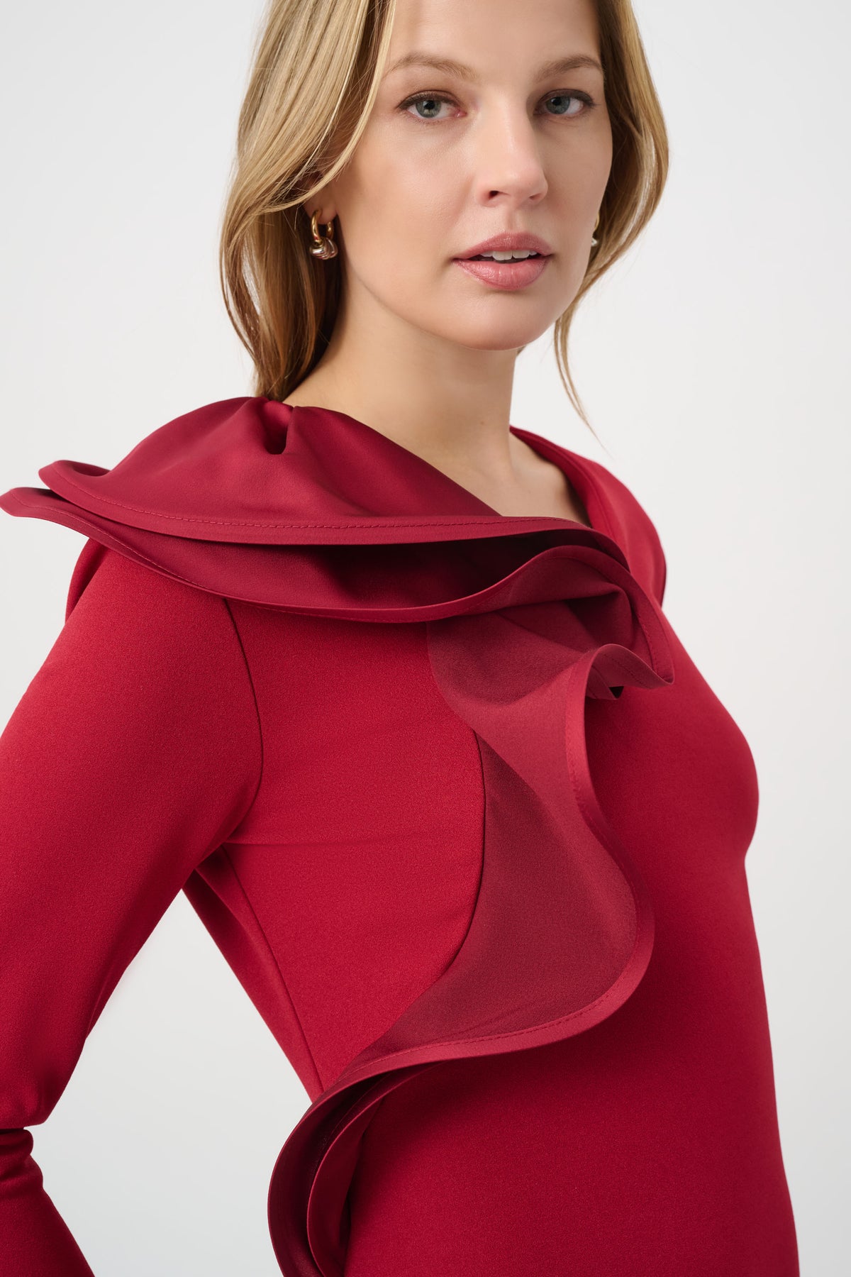 Joseph Ribkoff Ruffle Dress in Deep Cherry 264152