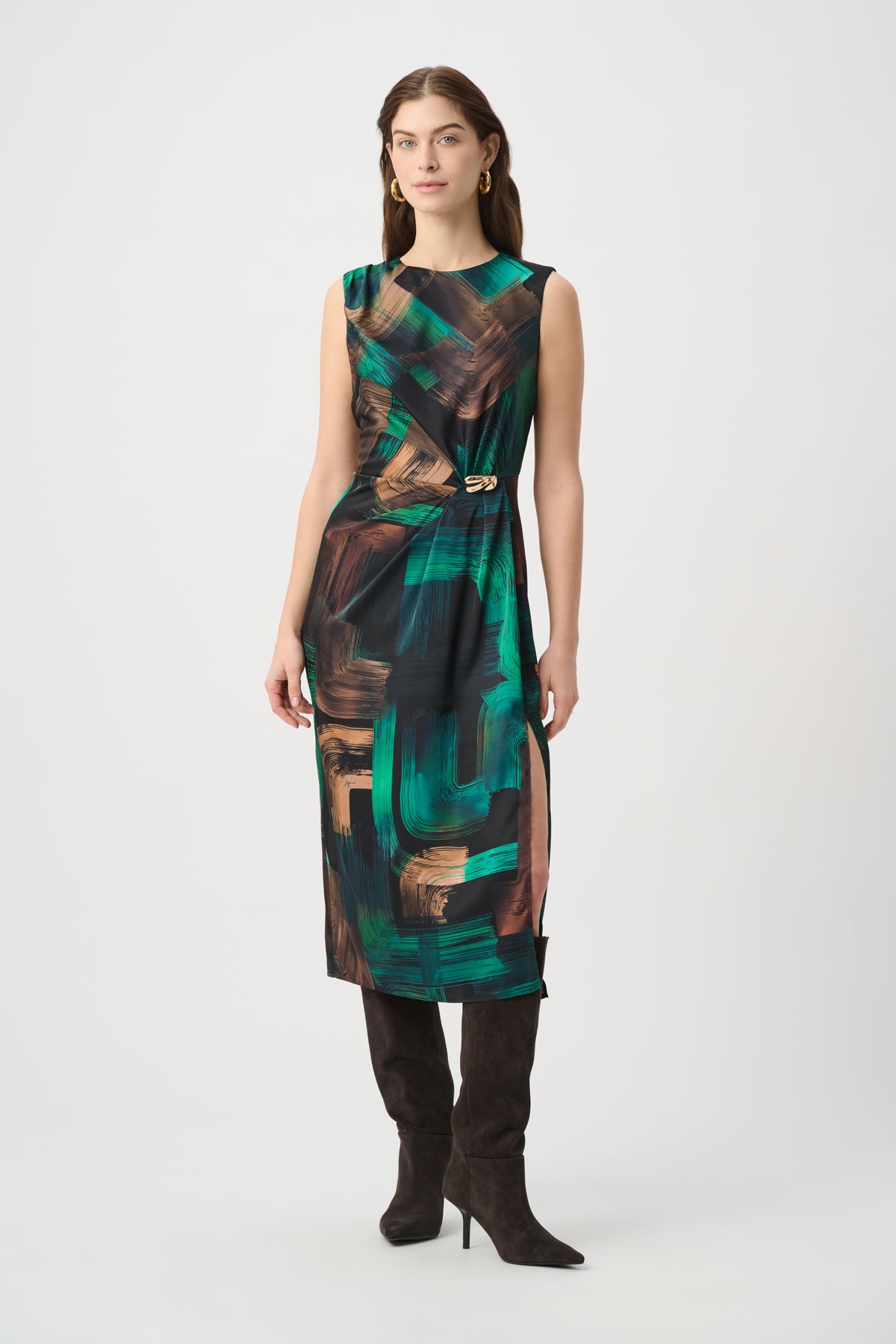 Joseph Ribkoff Satin Dress in Black Jade Bronze 264202